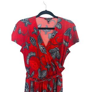 2/$30 Maggy London 10 Red Paisley Wrap Dress Short Sleeve V-Neck Office Attire